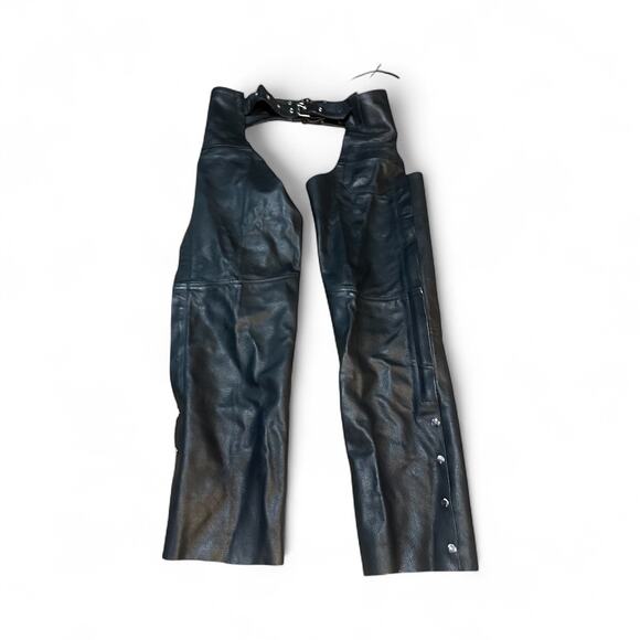 River Road Genuine Leather Motorcycle Chaps Sz Medium Pre Owned Men's Zip Button - Picture 1 of 6